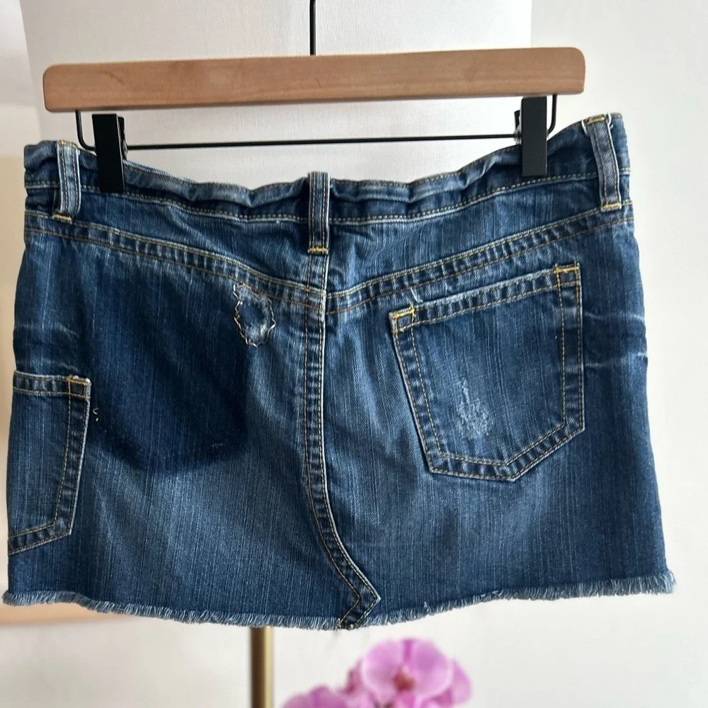 Vtg 90’s Y2K Denim Micro Skirt Western 8 Boho Festival Cowgirl